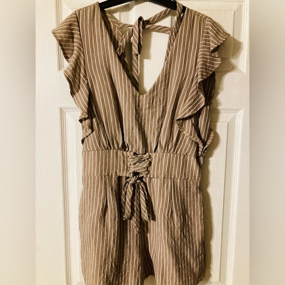 Allie Rose Pants - Elegant Brown Striped Jumpsuit